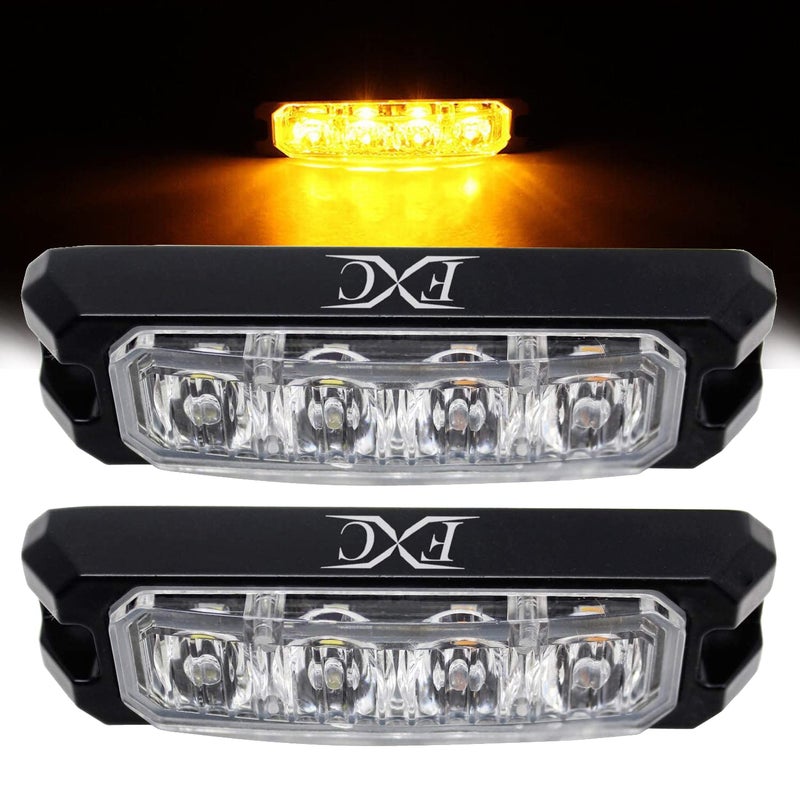 FXC 4-LED Strobe Lights for Trucks Amber Waterproof Emergency Beacon Flash Lights,Purishion Caution Bar 10 Patterns Flashing Car SUV Pickup Truck Van Vehicle POV (2 Pack)(4LED Amber) - Image 1